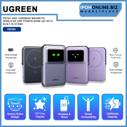 UGREEN PB764 UNO 10000MAH MAGNETIC WIRELESS 20W POWER BANK QI2 WITH BUILT-IN STAND